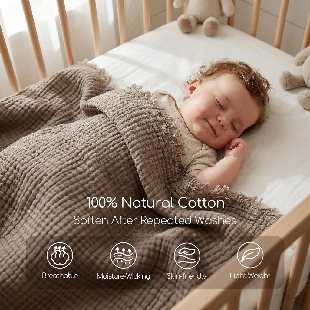 Muslin Throw Blanket 100% Cotton Blankets 4-Layer Breathable Lightweight Soft