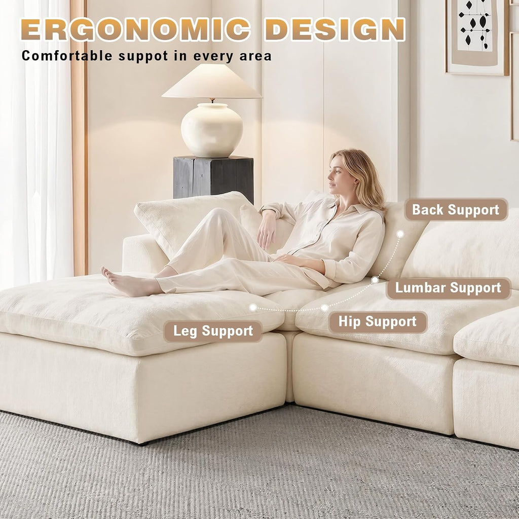 110" Boneless Cloud Couch Sectional , Oversized Modular L Shaped Sofa with Ottoman, Deep Seat Chenille Sectional