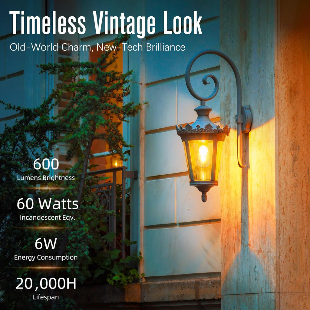LED Edison Bulbs Dimmable, E26 Bulb 60 watt Equivalent, Soft White 2700K, ST58 Vintage Light Bulbs, 90+ CRI, 6W 600LM (10 Pack)