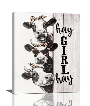Farmhouse Cow Decor Wall Art Sign Hay Girl Hay Pictures Rustic Country Animal Cows Farm Canvas Prints Painting Home