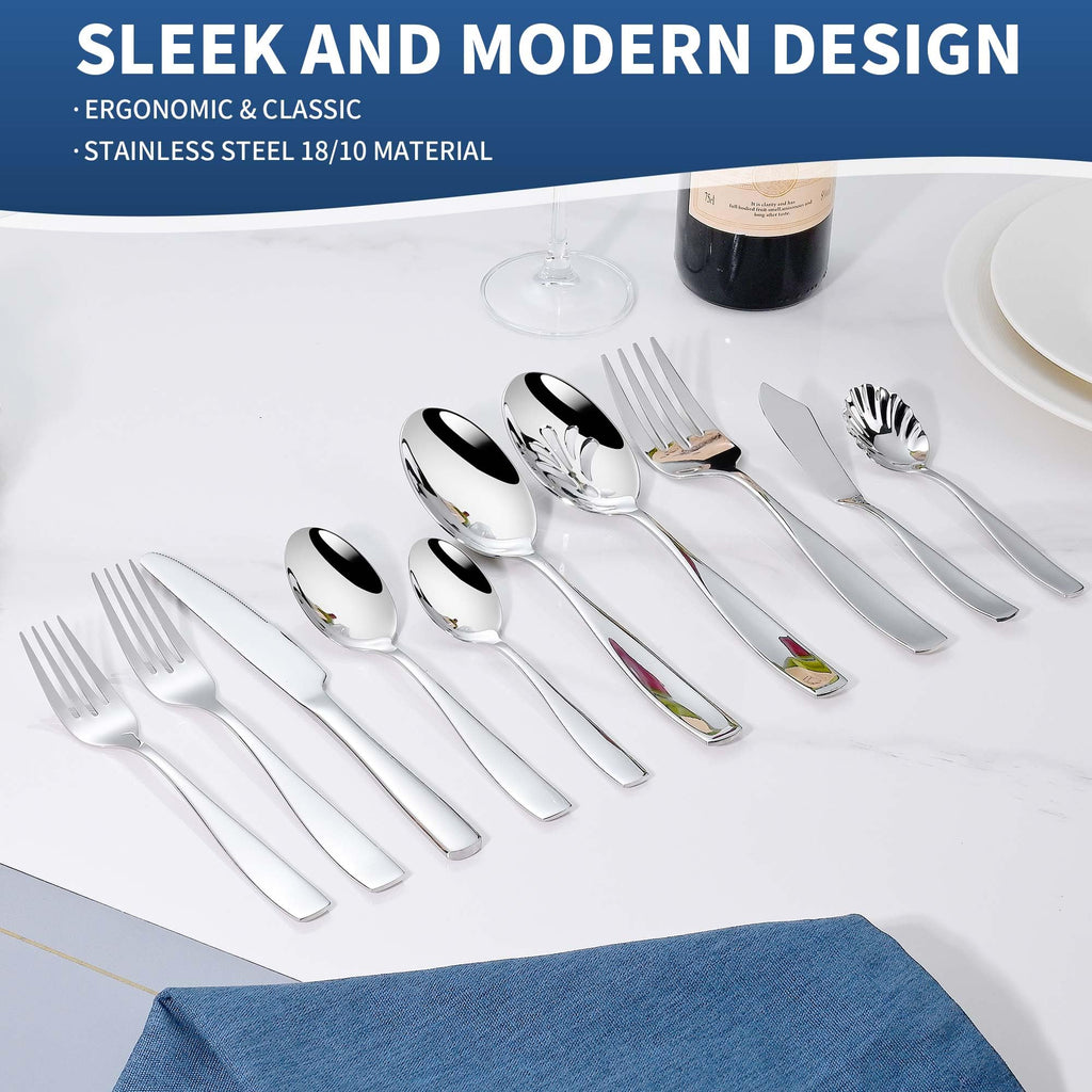 45 Piece Flatware Set for 8 Stainless Steel 18/10, Heavy Silverware Set
