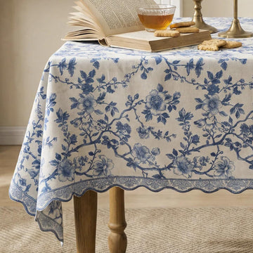 Chinoiserie Tablecloth Blue and White Floral Table Cloth Vintage Chinoiserie Kitchen Decor Rustic Hoom Decorative