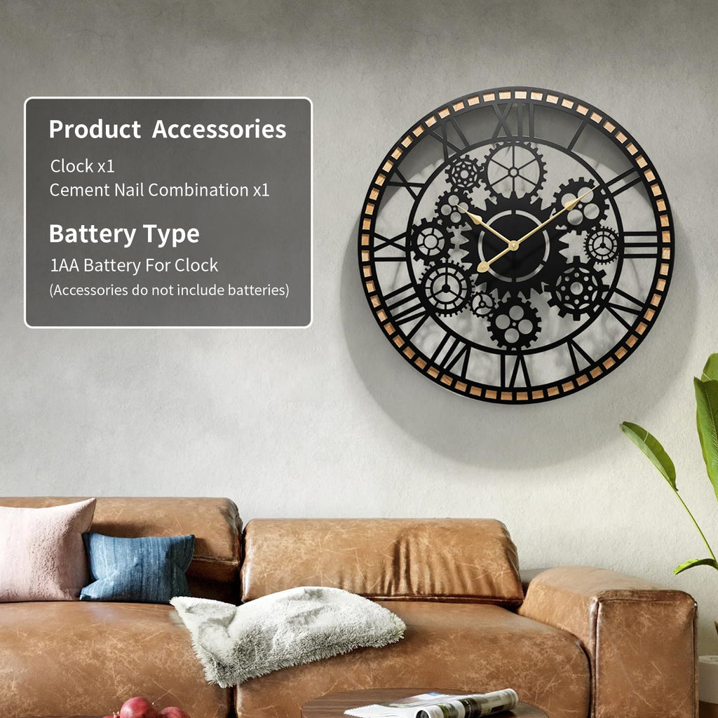 Large Farmhouse Wall Clocks, Gears Large Round Wall Clock