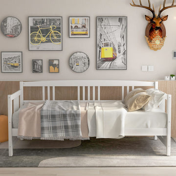 Daybed Twin Bed Wooden Slats Support Modern Living Daybed with Rails, Twin Size, Ivory White