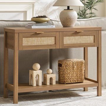 Console Table with Rattan Drawers - Boho Rattan Entryway Table with Storage, Small Console Tables , Entry Tables