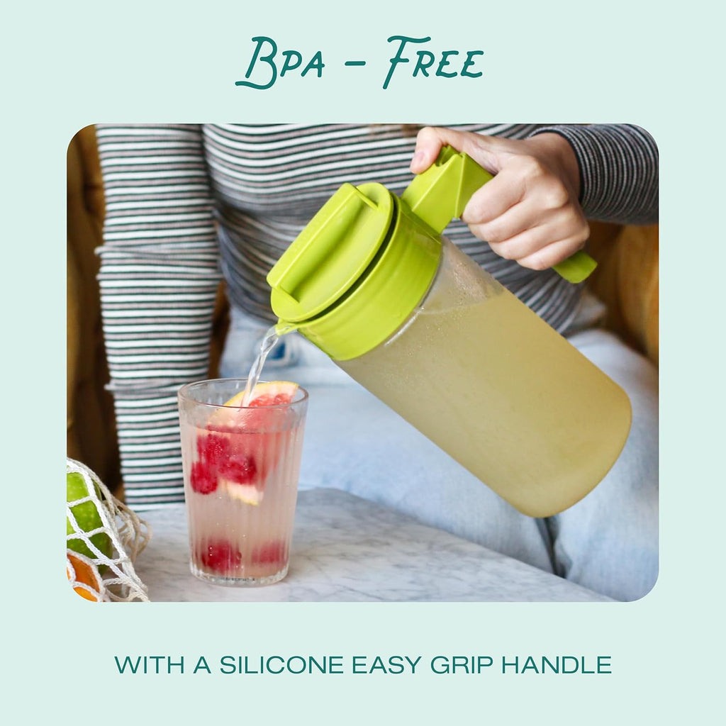 Airtight Pitcher - Durable BPA-Free Eastman Tritan Odor/Stain-Resistant Leakproof Lid for Iced Tea/Water Easy-Grip