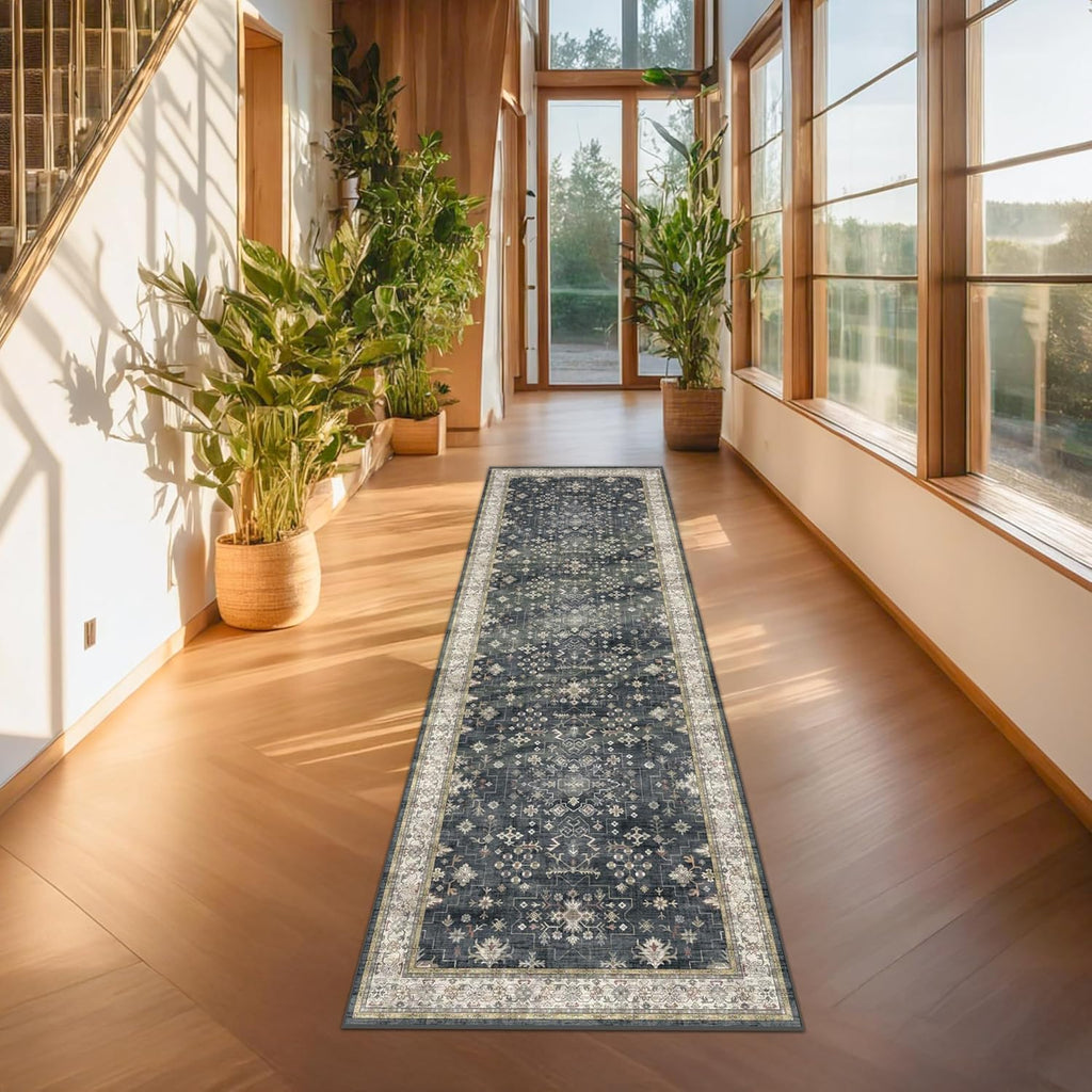 Dark Washable Long Runners s, 2'6"x8' Wide Kitchen Runner Rug, Entryway Indoor Rug, Non Slip Rubber Backing Boho