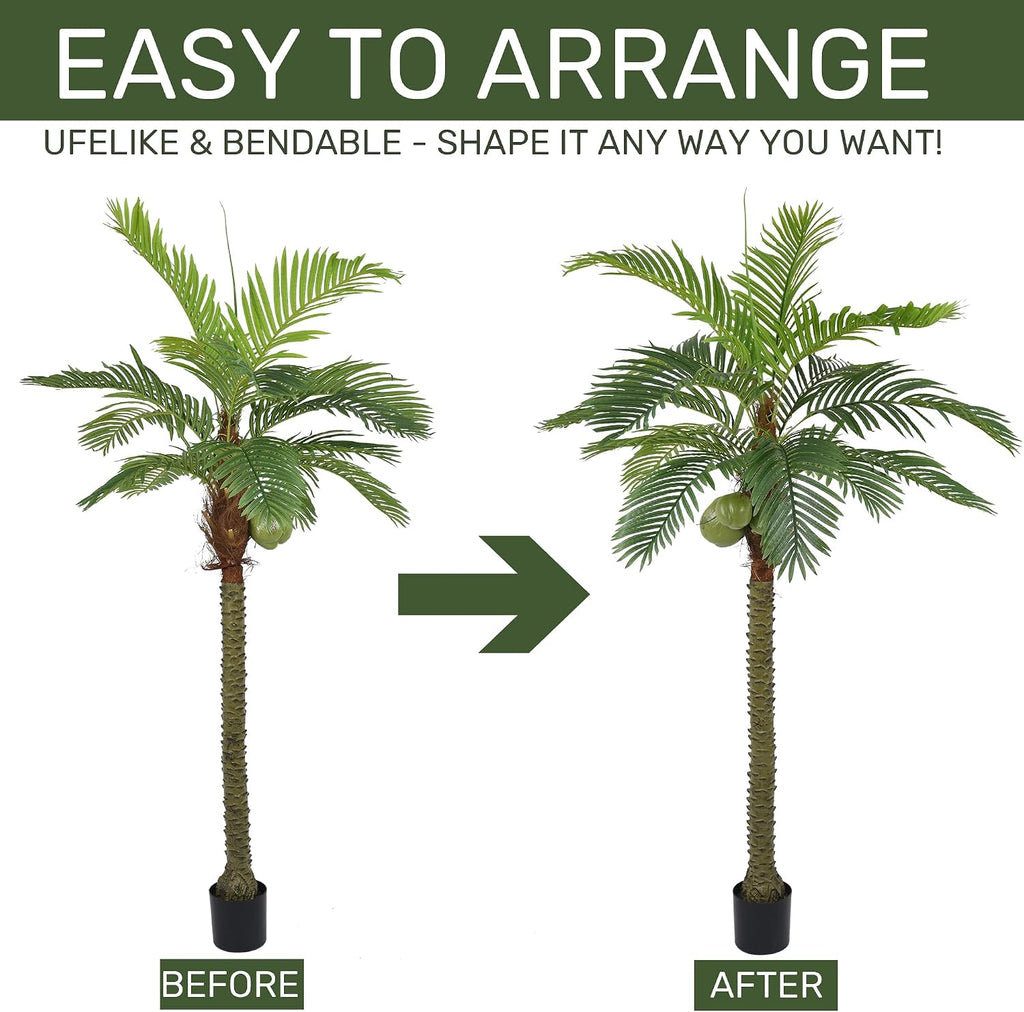Phoenix Palm Tree 8FT Tall Large Faux Coconut Trees with Realistic Leaves, Fake Tropical Floor Potted Artificial