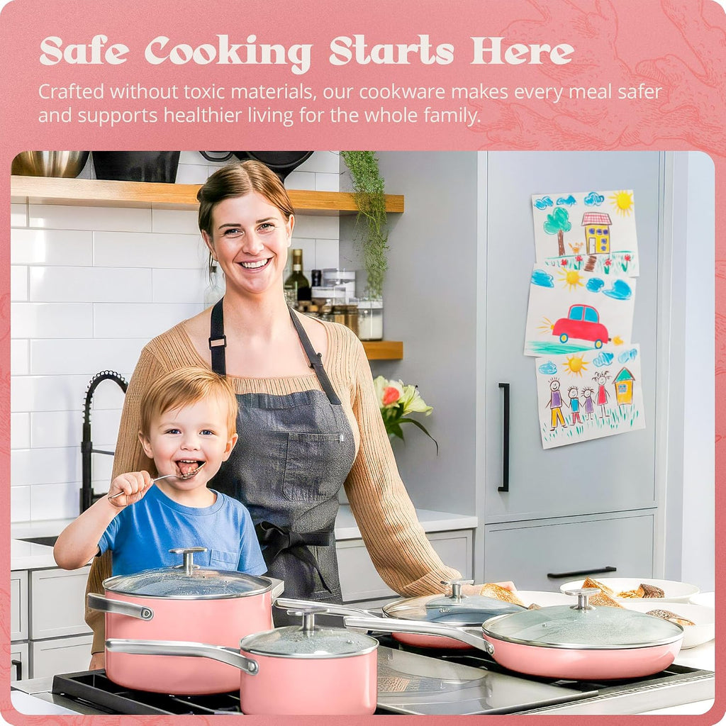 Premium Non-Toxic Ceramic Cookware Set - Triple-Layer Nonstick 12 Piece Pots and Pans with Lids, PFAS-Free, Oven Safe