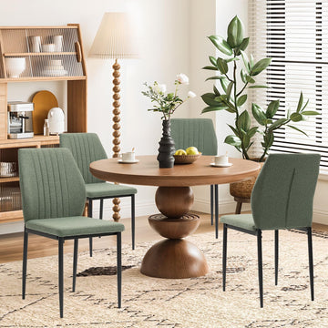 Dining Chairs Set of 4, Upholstered Wooden Dining Room Chairs, Mid Century Modern Fabric Kitchen Chair with Metal