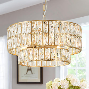 20'' Modern Gold Crystal Chandelier Luxury Semi Flush Mount Ceiling Light Fixtures 6-Lights Round Crystal Pendant
