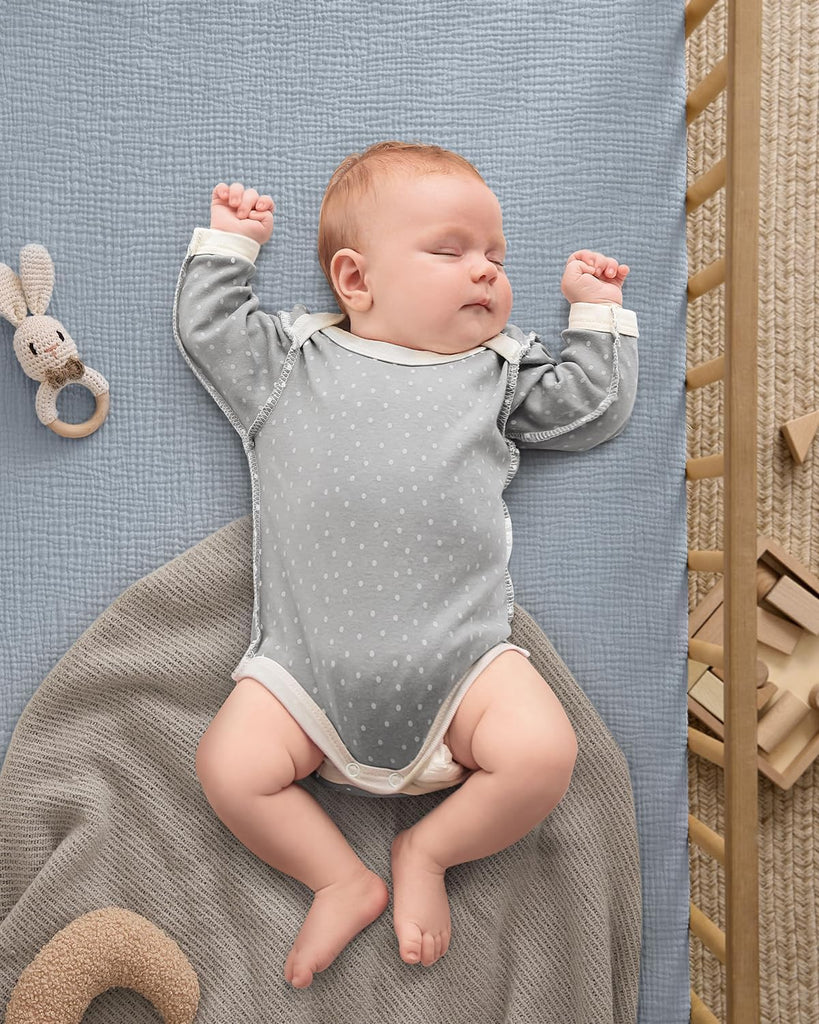 Muslin Crib Sheets, 2 Pack, Light Blue & Grey