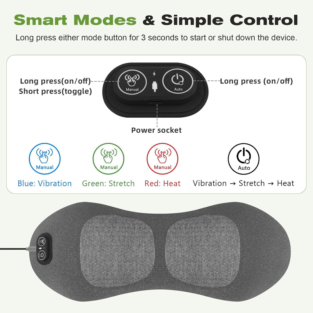 3-in-1 Lumbar Support Pillow with Heat, Vibration & Air Lift, Back Massager | Gentle heat and vibration massage