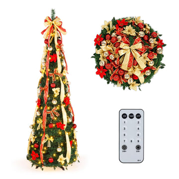 6ft Pre lit Pop Up with Lights, Pre-Decorated Artificial Pencil Xmas Tree Collapsible Holiday Party Decorations