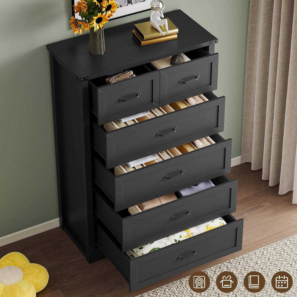 Tall 6-Drawer Dresser , Modern Wooden Chest of Drawers with Metal Handles, Anti-Tipping Design, Sturdy and Stable