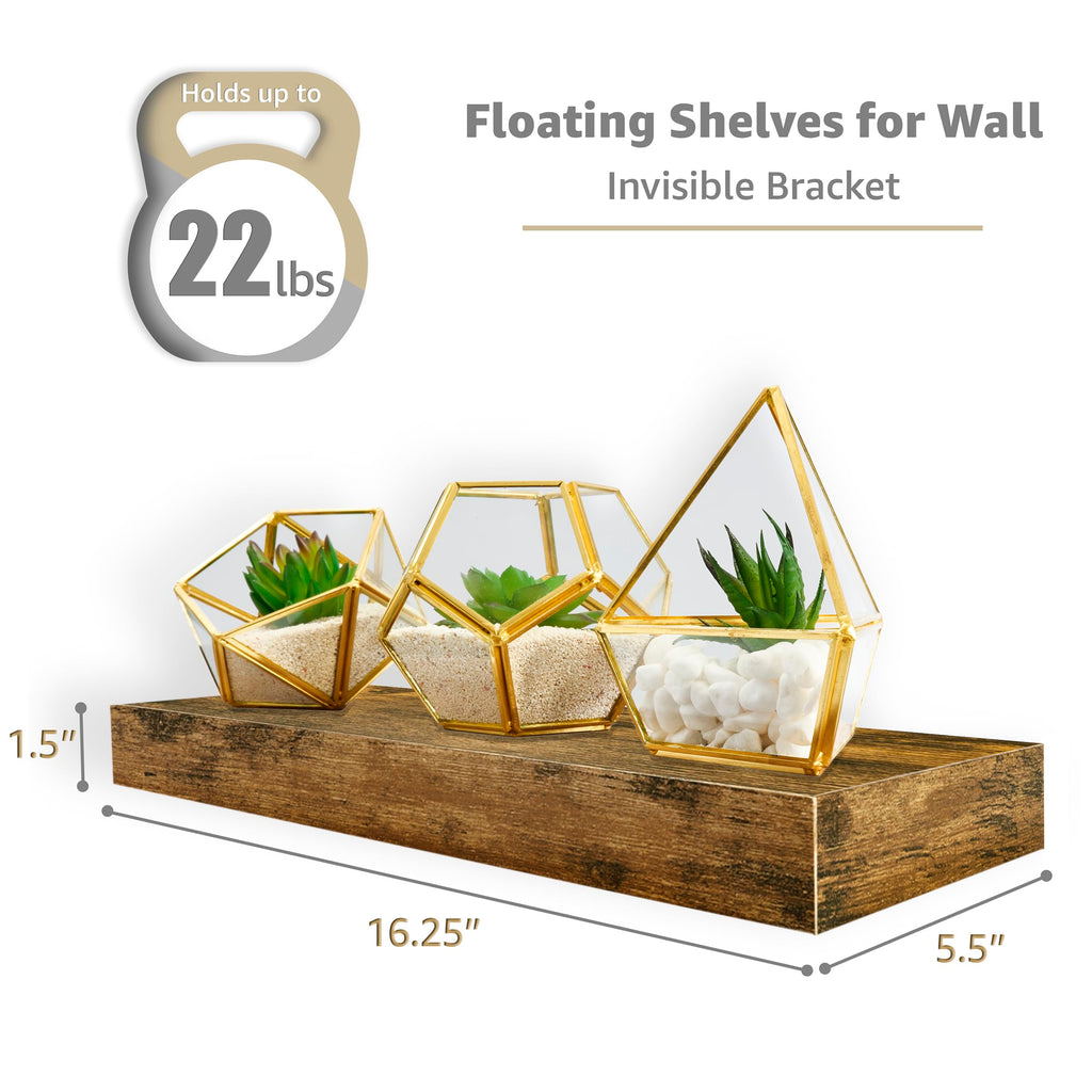 16 Inch Floating Shelves for Wall (4 Pack, Rustic Brown)