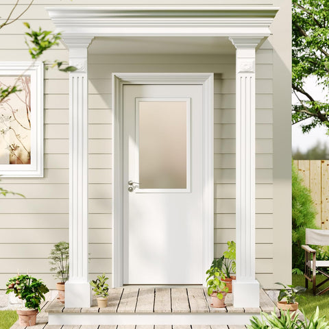 Entry Door, 32" x 80", 1-Panel Frosted Glass Front Door, Solid Wood & MDF Construction, Waterproof Primer, Easy to