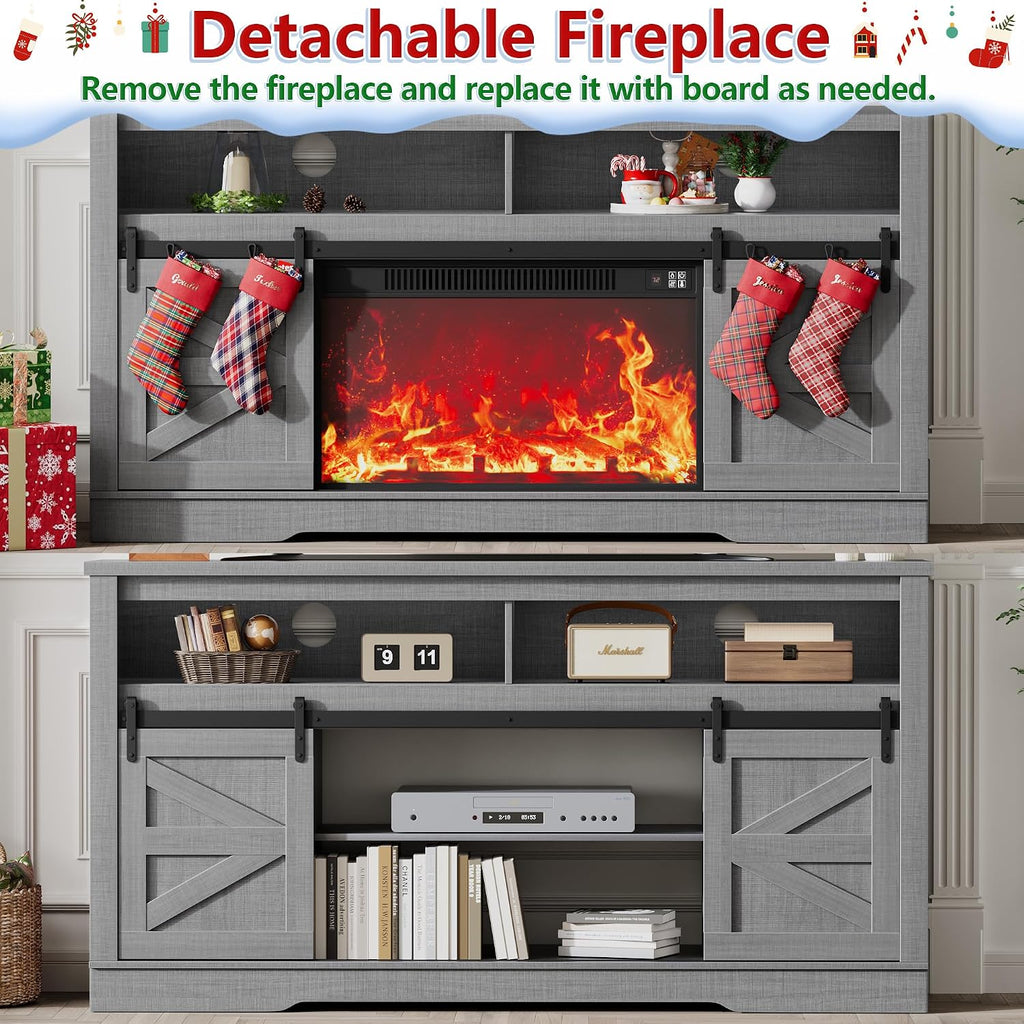 Fireplace TV Stand for 65+ Inch TV with 26'' Fireplace Entertainment Center with Storage Cabinet and Adjustable