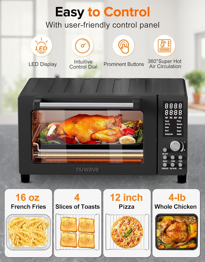 Bravo Pro Smart Air Fryer Toaster Oven Combo, Airfryer Convection Oven Countertop, 10-in-1 Functions with Quicker & Even Crisp Technology, 1800W, 50-450°F, PFAS-Free, 21QT, Black