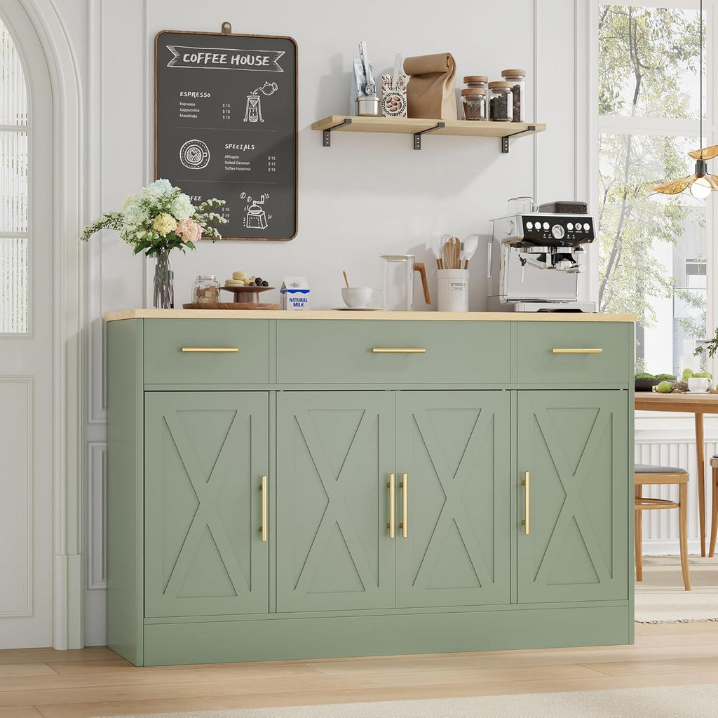Buffet Cabinet with Storage,53.4" Large Kitchen Storage Cabinet with 3 Drawers and 4 Doors,Wood Farmhouse Buffet