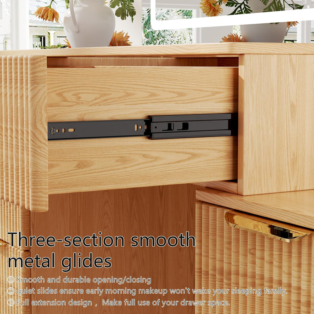 Modern Vanity Desk with 31.5" Mirror and Lights,Makeup Vanity Table with 8 Drawers,Makeup Desk with Power