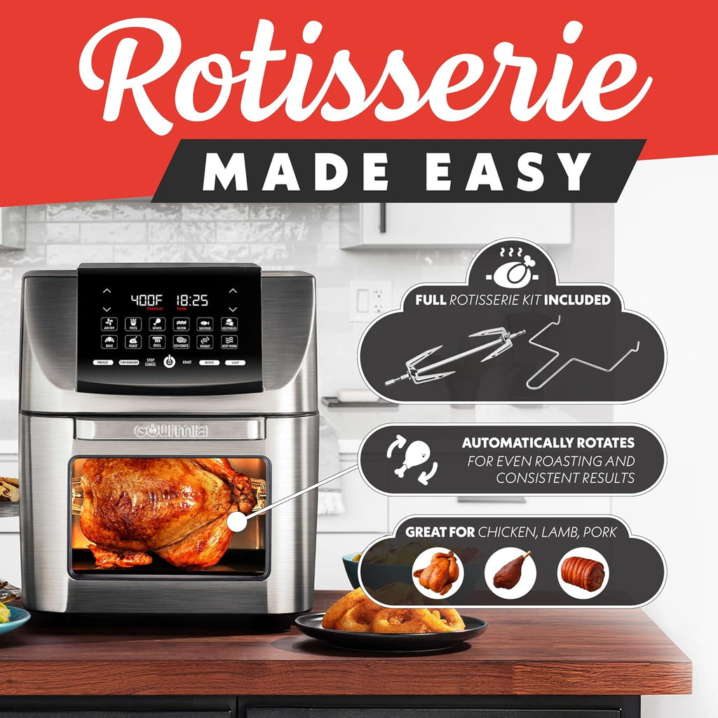 Air Fryer - 14 Qt All-in-One Rotisserie Oven with Digital Display, 12 Presets, Roast, Bake, Broil, Dehydrate