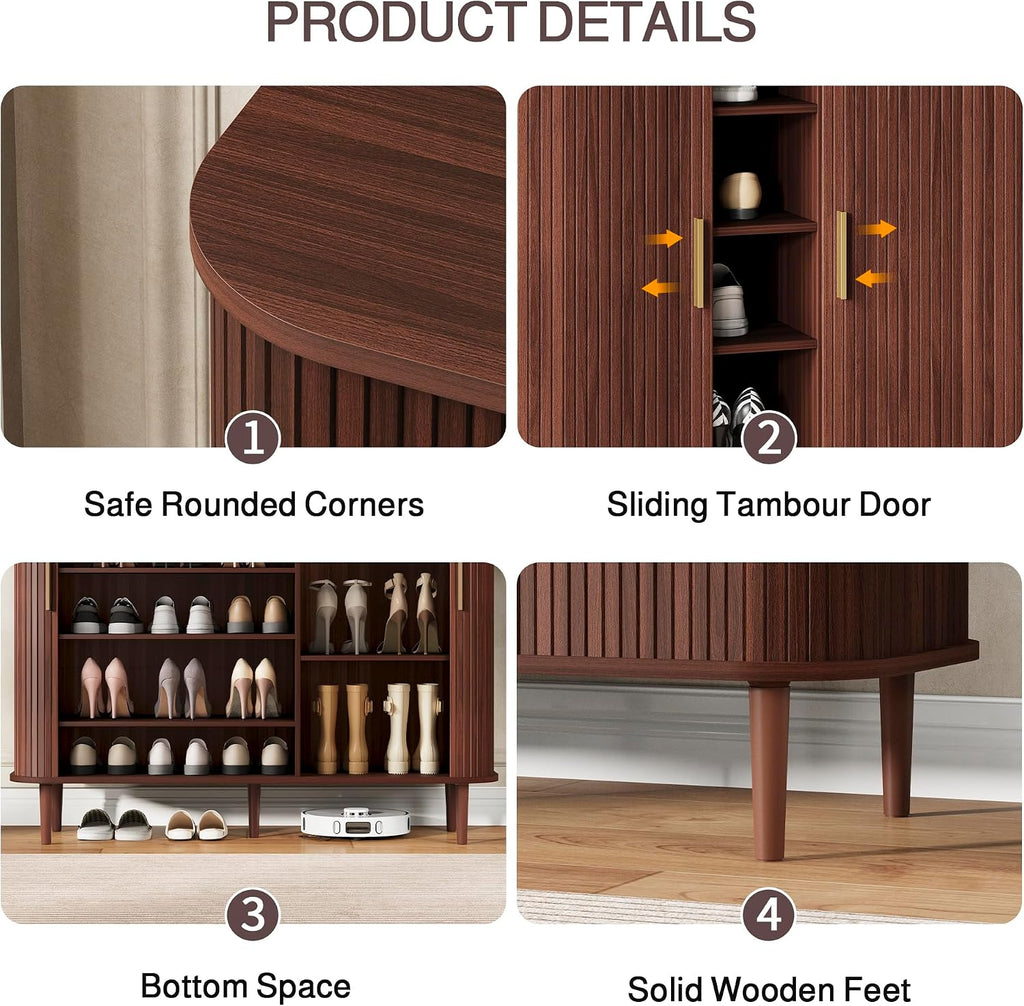Shoe Storage Cabinet with Sliding Door, 6-Tier Shoe Cabinet with Adjustable Shelves, Modern Freestanding Shoe Storage