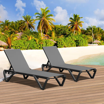 Pool Lounge Chairs Set of 2, Aluminum Adjustable Outdoor Chaise Lounge with Wheels, All Weather Outdoor Lounge