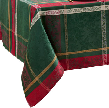 Home Fashions Merry & Festive Woven Jacquard Christmas Plaid Cotton Blend Holiday Tablecloth, 60"x10