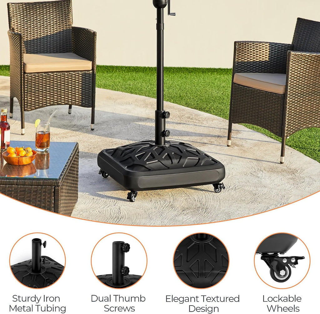 Fillable Mobile Umbrella Base, Heavy Duty Patio Umbrella Pole Holder 4 Wheels