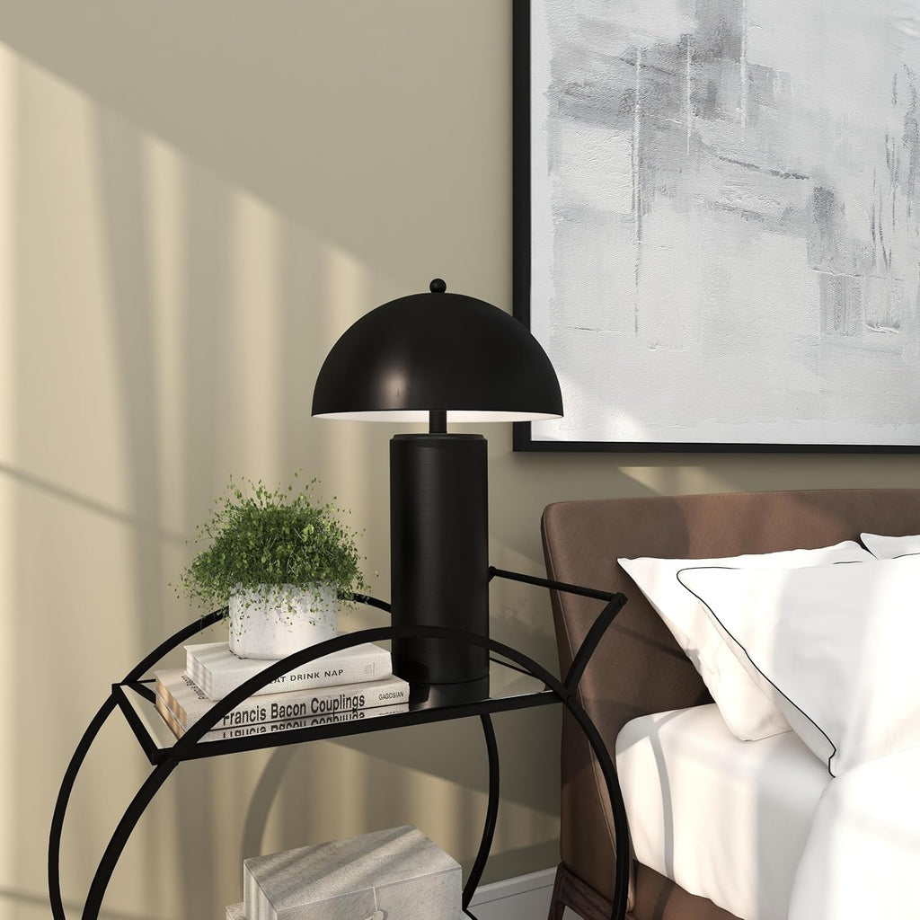 79 Metal Room Accent Lamp Table Lamp with Dome Shade, Lamp 14" x 14" x 22", Black
