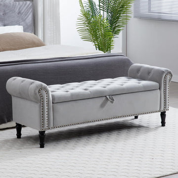 67" End of Bed Storage Bench King Size, Storage Bench End of Bed, Upholstered Velvet Tufted Storage Ottoman Benches
