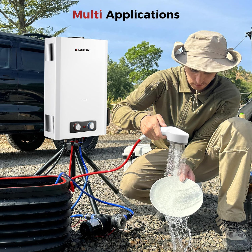 Tankless Water Heater, 5.28 GPM Propane Water Heater Camping, Outdoor for Cabin, Off-grid, Tiny House & Mobile Home