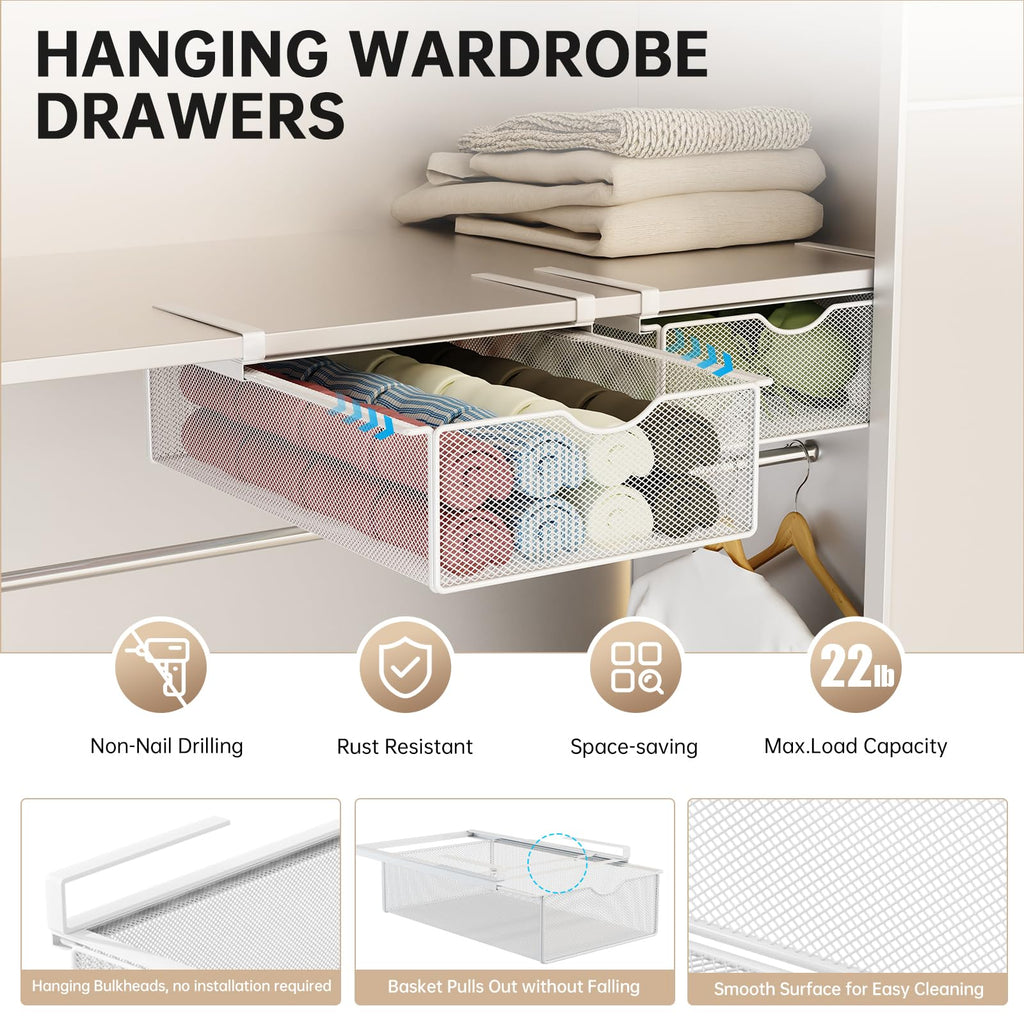 2 Pack Closet Pull-Out Baskets Organizer, White