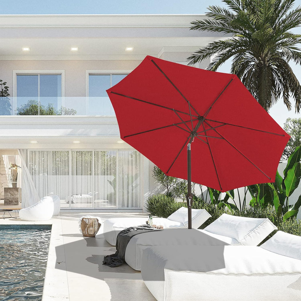 9FT Outdoor Patio Umbrella Outdoor Table Umbrella with Push Button Tilt and Crank - Red