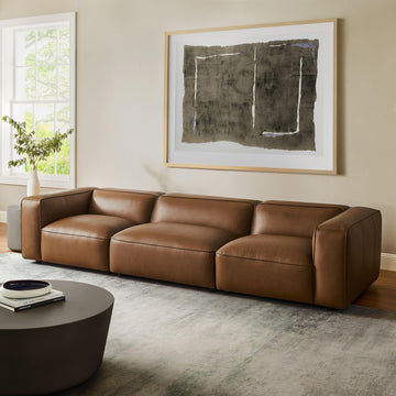 Auren Vegan Leather 3 Piece Modular Sofa in Coffee - Faux Leather 3 Seater Couch - Comfy Mid Century Modern PU