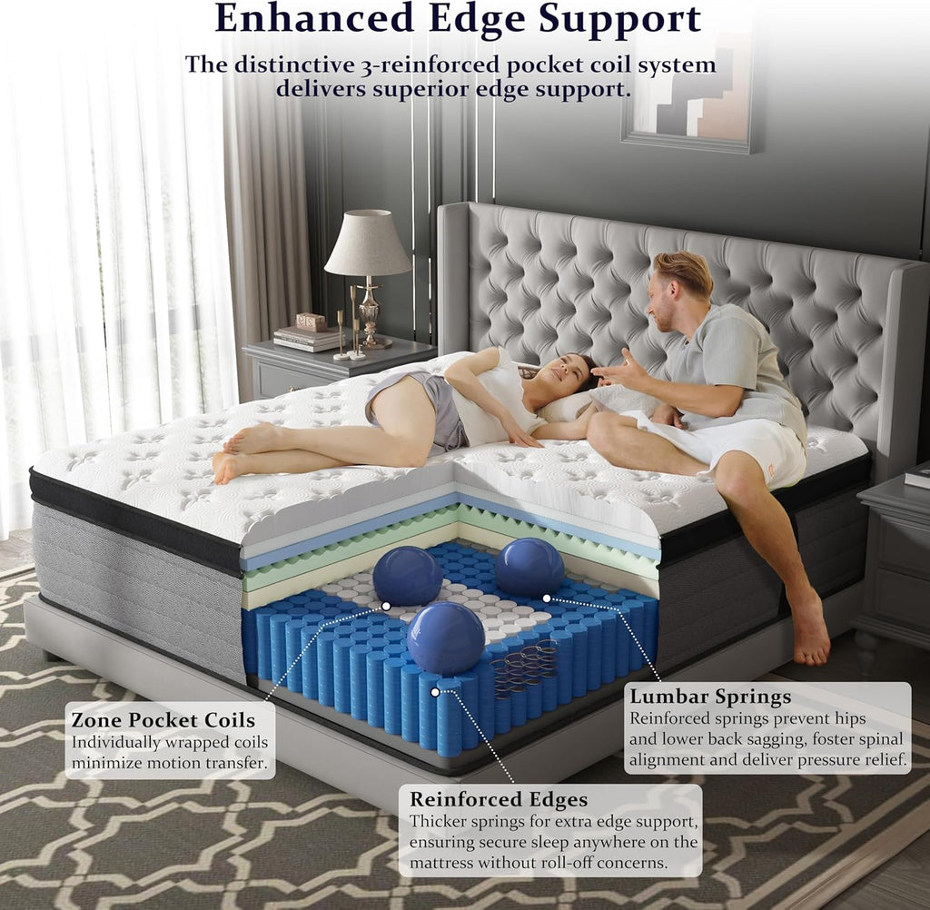 California King Mattress 12 Inch, Luxury Hotel Hybrid Cal King Mattress | Gel Memory Foam & Pocket Springs, 7-Zone