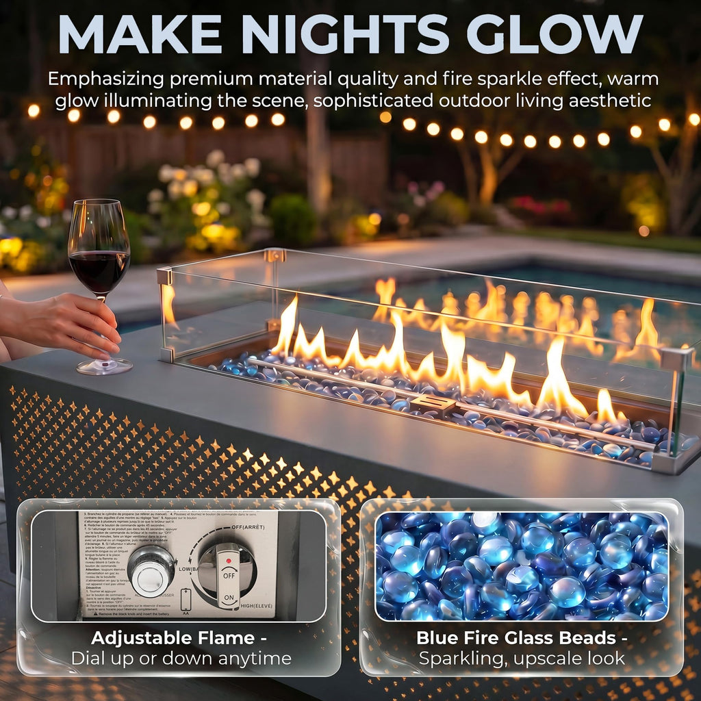 42'' Propane/Natural Gas Fire Pit Table, Rectangle Firepits with Tank Table, 50000 BTU Modern Outdoor Fireplace with