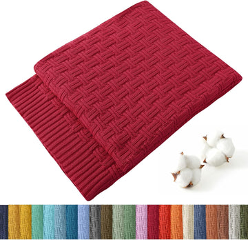 100% Cotton Knitted Throw Blanket Couch Cover Blanket(31 x 40 Inches, Red)