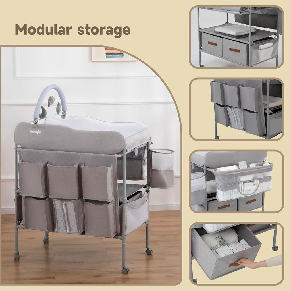 Baby Changing Table, Versatile Portable Folding Changing Table, Waterproof Diaper Changing Station with Waste Basket