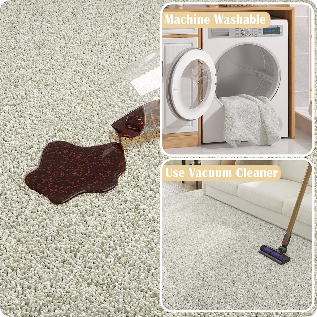 Solid Plush Runner Rug Shaggy Washable Hallway Rug, Ivory