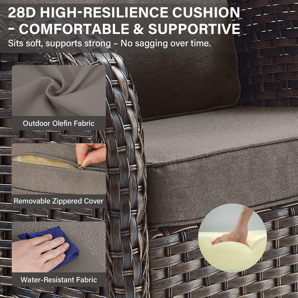Patio Rocking Chair Wicker Chair, 1 Piece Outdoor Rocking Chair Seating with Cushions for Porch Deck Balcony