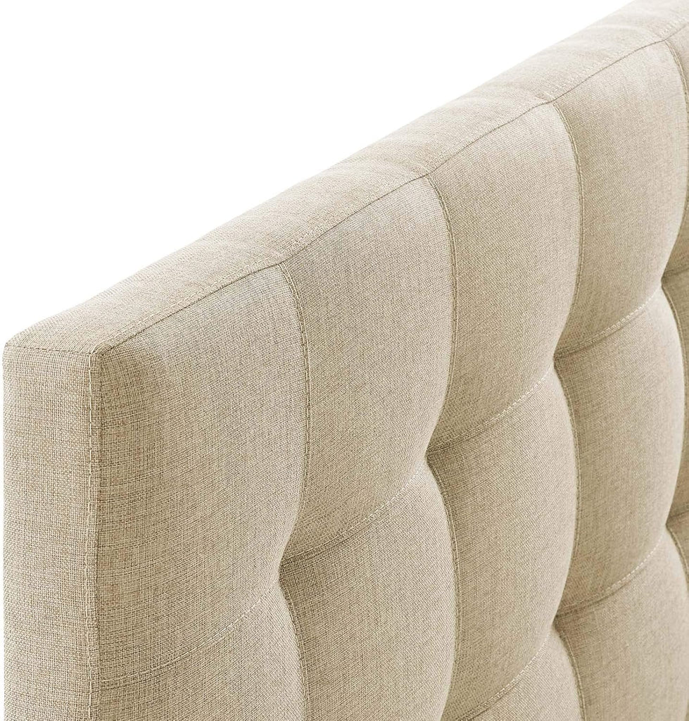 Lily Tufted Linen Fabric Upholstered Queen Headboard in Beige