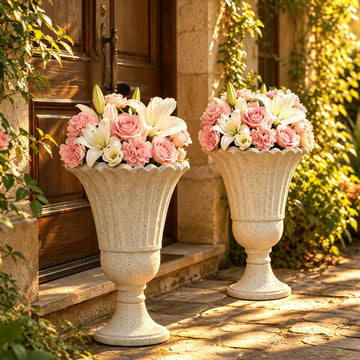 24" Tall Urn Planters for Outdoor Plants Set of 2 - Beige Petal