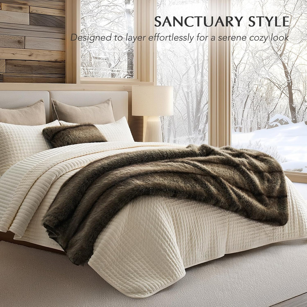 HOME Luxury Faux Fur Throw Blanket, 50"x60", Ombré Sable Brown