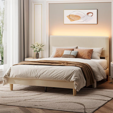 Queen Bed Frame with Headboard,Platform Queen Bed Frame with LED Lighting,Bed Frame Wooden Slats Support,No Box