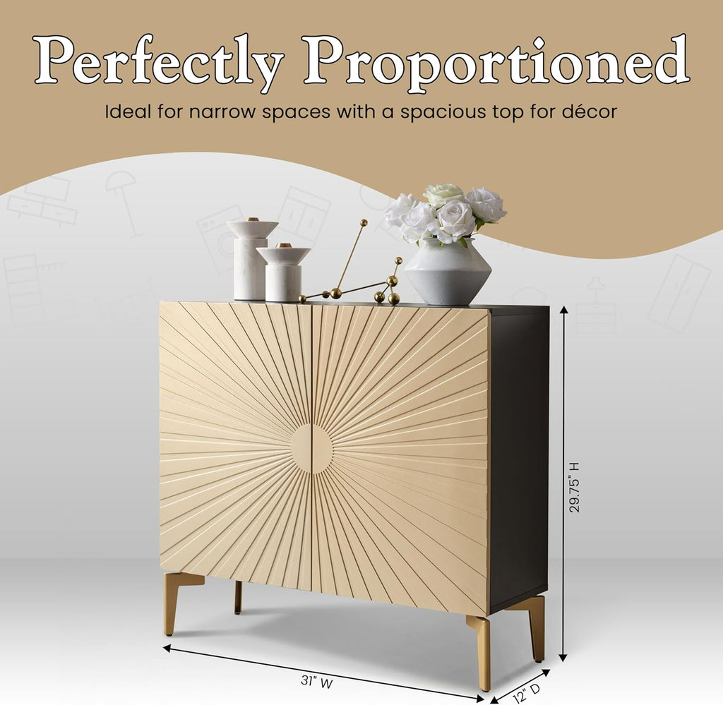 2-Door Storage Cabinet - Accent Sideboard Buffet in Gold & Black, Storage Cabinet for Living Room, Hallway, Kitchen