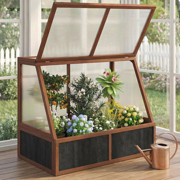 Wooden Cold Frame Greenhouse, Garden Solid Wood Greenhouse Cabinet with Transparent Flip, Raised Flower Plants Shelf