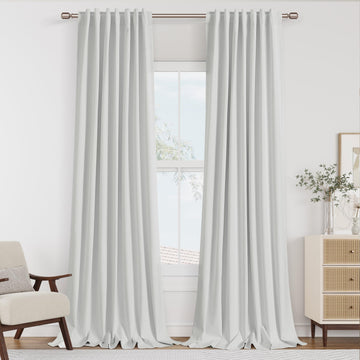 100% Blackout White Linen Curtains 84 Inch Long 2 Panels
