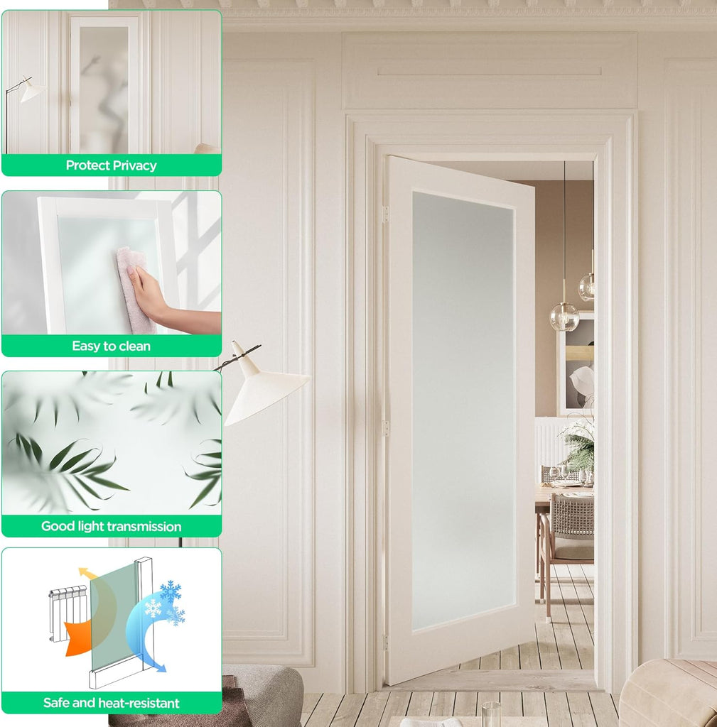 Slab Door Interior for 18" X 80" Opening,Full Lite Tempered Frosted Glass,Solid Core,Pre-Assembled,Premium Baking Paint Finish for Bathroom,Pantry,White,Easy Install, Without Hardware Kit